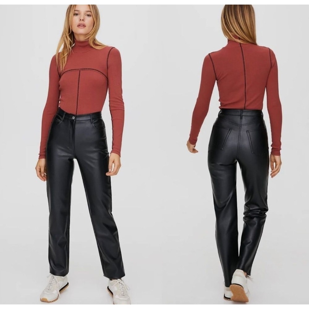 Aritzia Wilfred Melina Faux Leather Pants Size‎ 0 High Rise Straight Leg
